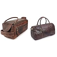 LUXEORIA Leather Toiletry and Duffle Bag combo for Men and Women, Perfect gifts for Travel, Genuine Leather Shaving, dopp kit with Travelling Duffel Bag