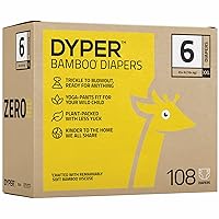 DYPER Bamboo Baby Diapers Size 6 | Natural Honest Ingredients | Cloth Alternative | Day & Overnight | Plant-Based + Eco-Friendly | Hypoallergenic for Sensitive Newborn Skin | Unscented - 108 Count