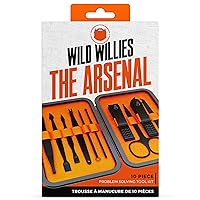 Wild Willies Mens Grooming Kit - 10-Piece Multifunctional Pedicure & Manicure Kit for Women & Men - Personal Hygiene Kit includes Tweezers & Nail Clipper Set, Scissors, Scraping Tool, & More