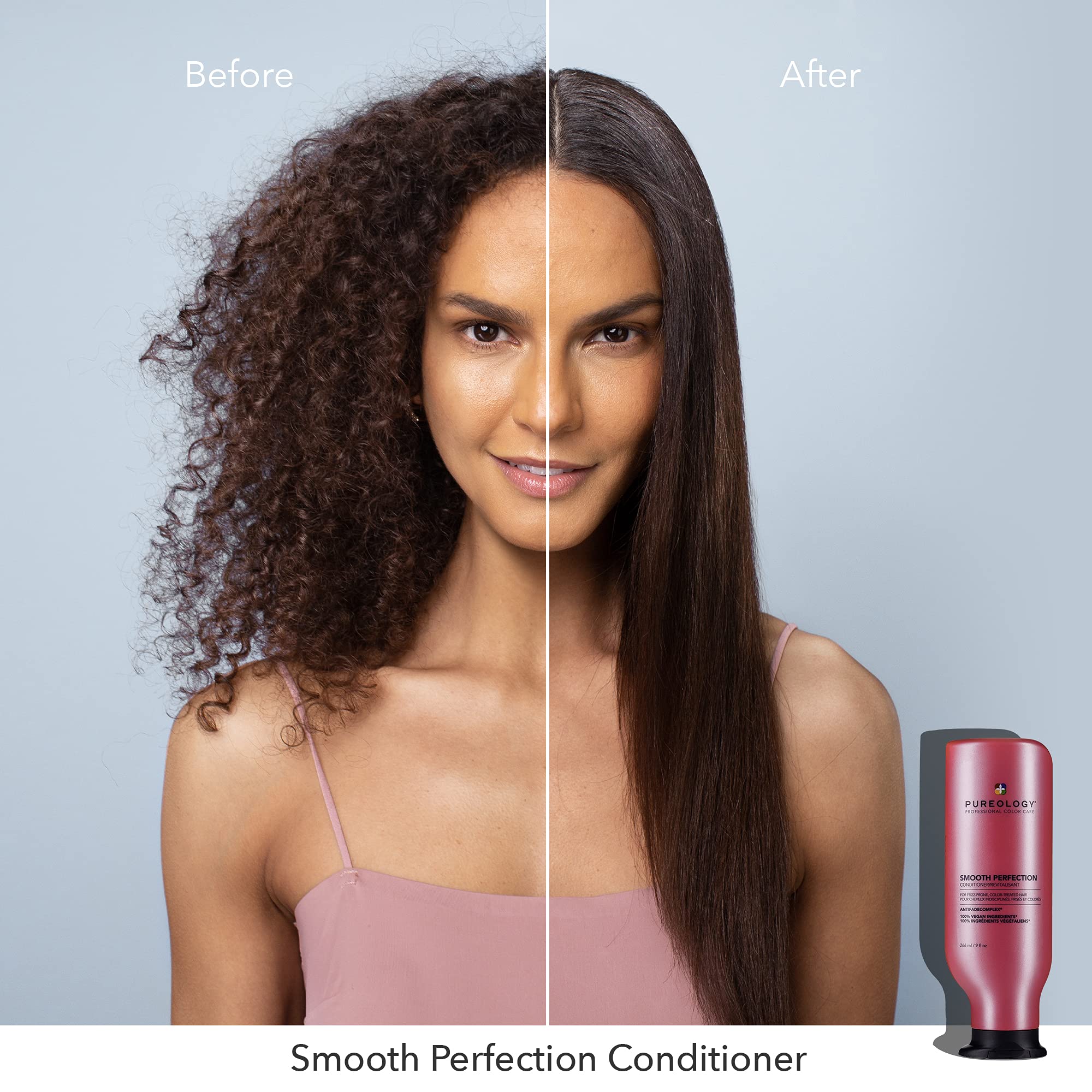 Pureology Smooth Perfection Anti Frizz Shampoo and Conditioner Set | Smooths Hair & Color Safe | Sulfate-Free | Vegan | Paraben-Free