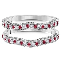 14K Gold Plated Alloy 0.50ct CZ Red Ruby & Cubic Zirconia Round Solitaire Enhancer Guard Wrap Ring Size 4 to 11