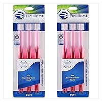 Brilliant Oral Care Adult Toothbrush with Soft Bristles, Round Head, and All-Around Clean for Teeth and Gums, Red, 6 Pack