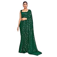 Elina fashion Sarees For Women Bollywood Faux Georgette Saree || Sequence Embroidered Indian Sari & Unstitched Blouse