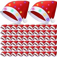 100 Pcs Christmas Light up Hat Funny Santa Hat with 20 Colorful LED Lights Non Woven Flashing Christmas Hats for Adults Xmas New Year Festive Holiday Party Supplies