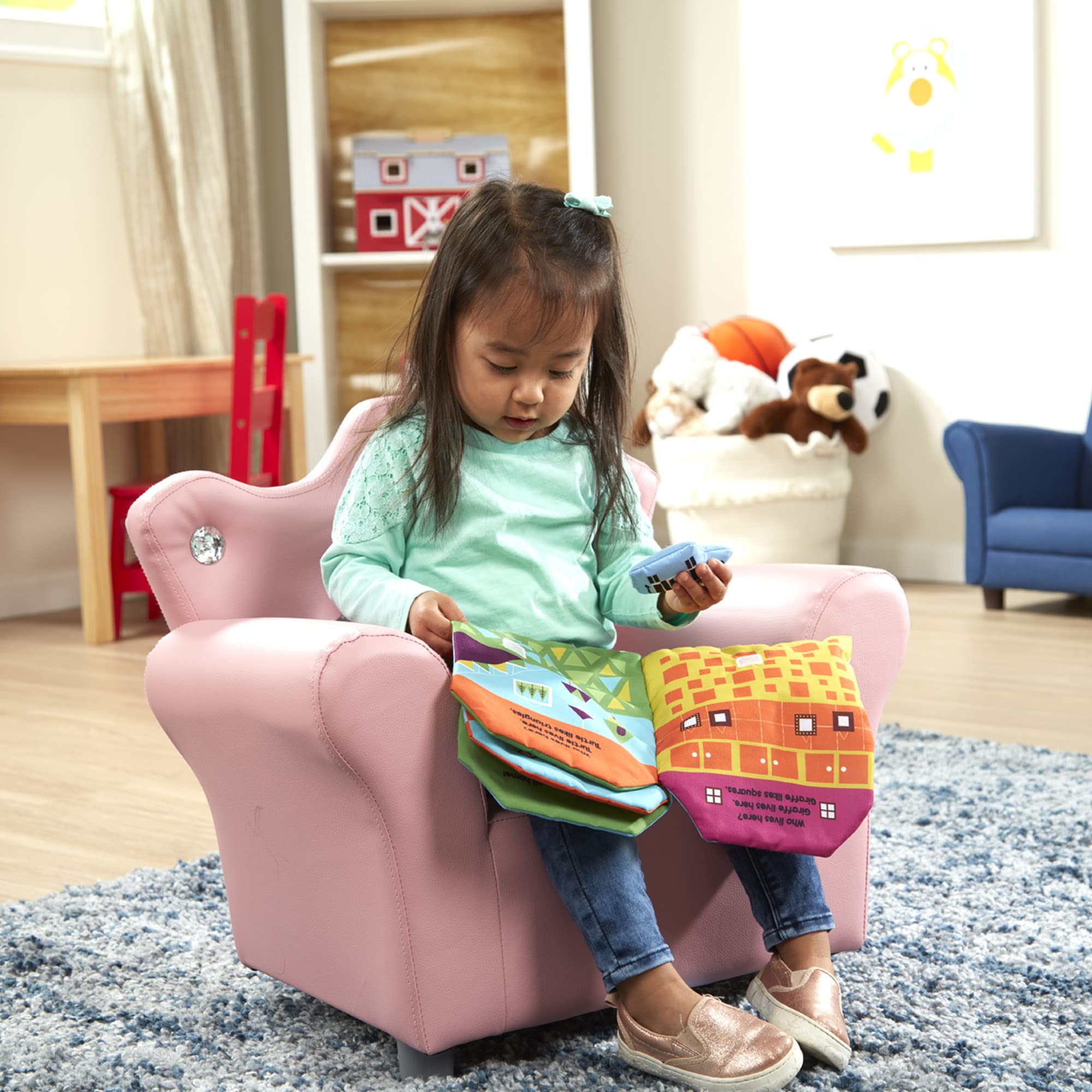 Melissa & Doug Pink Faux Leather Child’s Crown-Back Armchair (Kid’s Furniture) - Princess Chair For Toddlers, Children's Furniture, Pink Chair For Kids