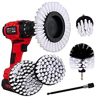 WerkFix Power Cleaning Brushes, 6-Piece Brush Attachment Set, Hexagonal Shank, Soft Drill Brushes for Carpets, Fibres, Glass, Metal, White (Gentle), for Cordless Screwdrivers and Drills