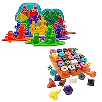 Skoolzy Stacking Toys for Toddlers - Stacking Frogs and Shapes Pegboard - Educational Manipulatives for Kids