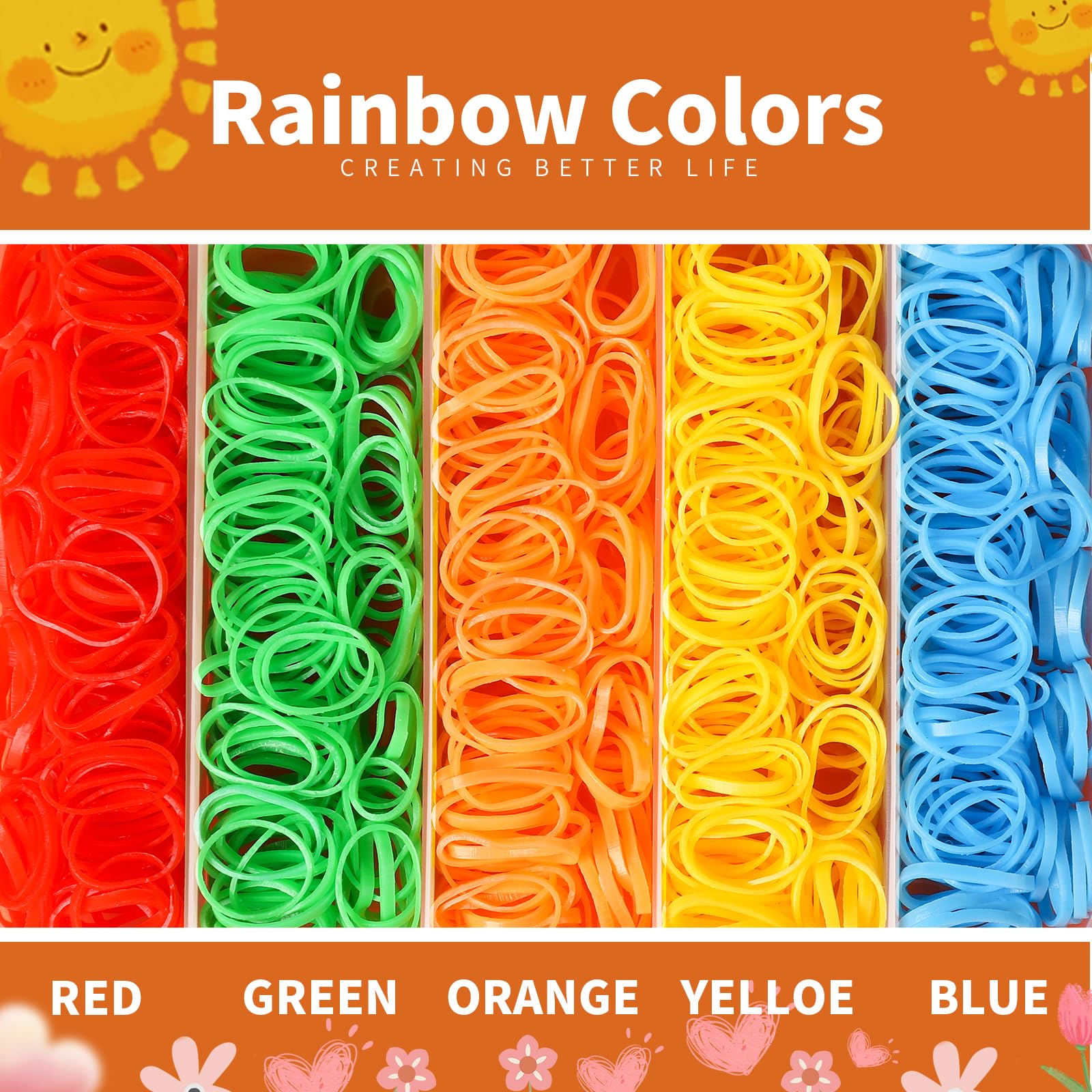 Elastic Hair Bands, YGDZ 5 Colors 600 PCS Mini Rubber Bands for Hair with Organizer Box, Hair Accessories for Toddler, Girl, Baby, Rainbow Color