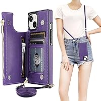 Bocasal Crossbody Wallet Case for iPhone 15 with RFID Blocking Card Slot Holder, Magnetic Flip Folio Purse Case, PU Leather Zipper Handbag with Detachable Lanyard Strap 6.1 Inch 5G (Purple)