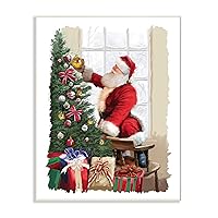 The Stupell Home Décor Collection Holiday Santa Decorating Christmas Tree with Gifts Painting Wall Plaque Art, 13 x 19, Multi-Color
