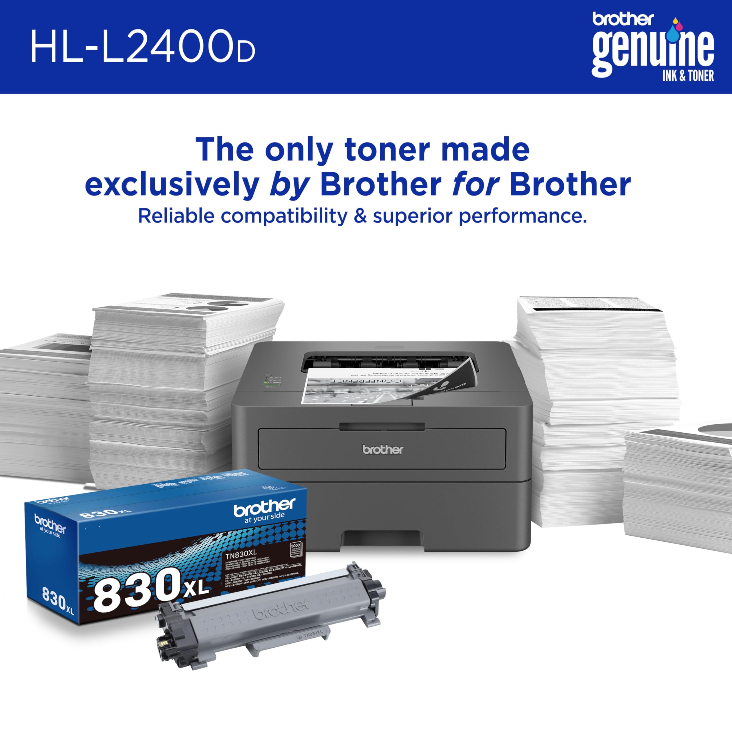 Brother HL-L2400D Compact Monochrome Laser Printer with Duplex Printing, USB Connection, Black & White Output