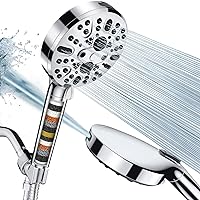 Cobbe Handheld Shower Head with Filter, High Pressure 9 Spray Mode Showerhead Built-in Power Wash with Hose, Bracket and Water Softener for Hard Water Remove Chlorine and Harmful Substance, Chrome
