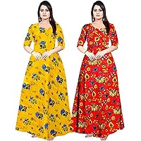 Jessica-Stuff Women Printed Rayon Blend Stitched Anarkali Gown Wedding Dress Pack Off 2 (17102)