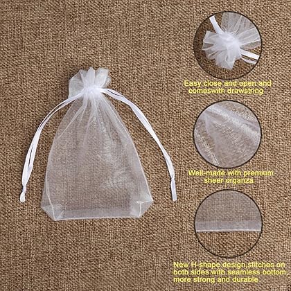 Hopttreely 100PCS Premium Sheer Organza Bags, White Wedding Favor Bags, 4x4.72 Jewelry Gift Bags for Party, Jewelry, Christmas, Festival, Bathroom Soaps, Makeup Organza Favor Bags Wrapping Supplie
