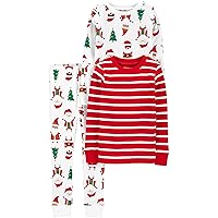 Unisex Babies, Toddlers and Kids' 3-Piece Snug-Fit Cotton Christmas Pajama Set, Pack of 3