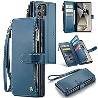 CaseMe for Samsung Galaxy S24 Ultra Wallet Case with Card Holder, Case for Samsung S24 Ultra with RFID Blocking for Women Men, Durable Kickstand Strap Shockproof Case for Galaxy S24 Ultra, Blue