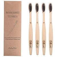 Bamboo Charcoal Toothbrush, Tooth Brush for Adult, Charcoal Bristles Bamboo Tooth Brush Biodegradable Handle with Medium Nylon Bristles ，Four Patterns，Set of 4
