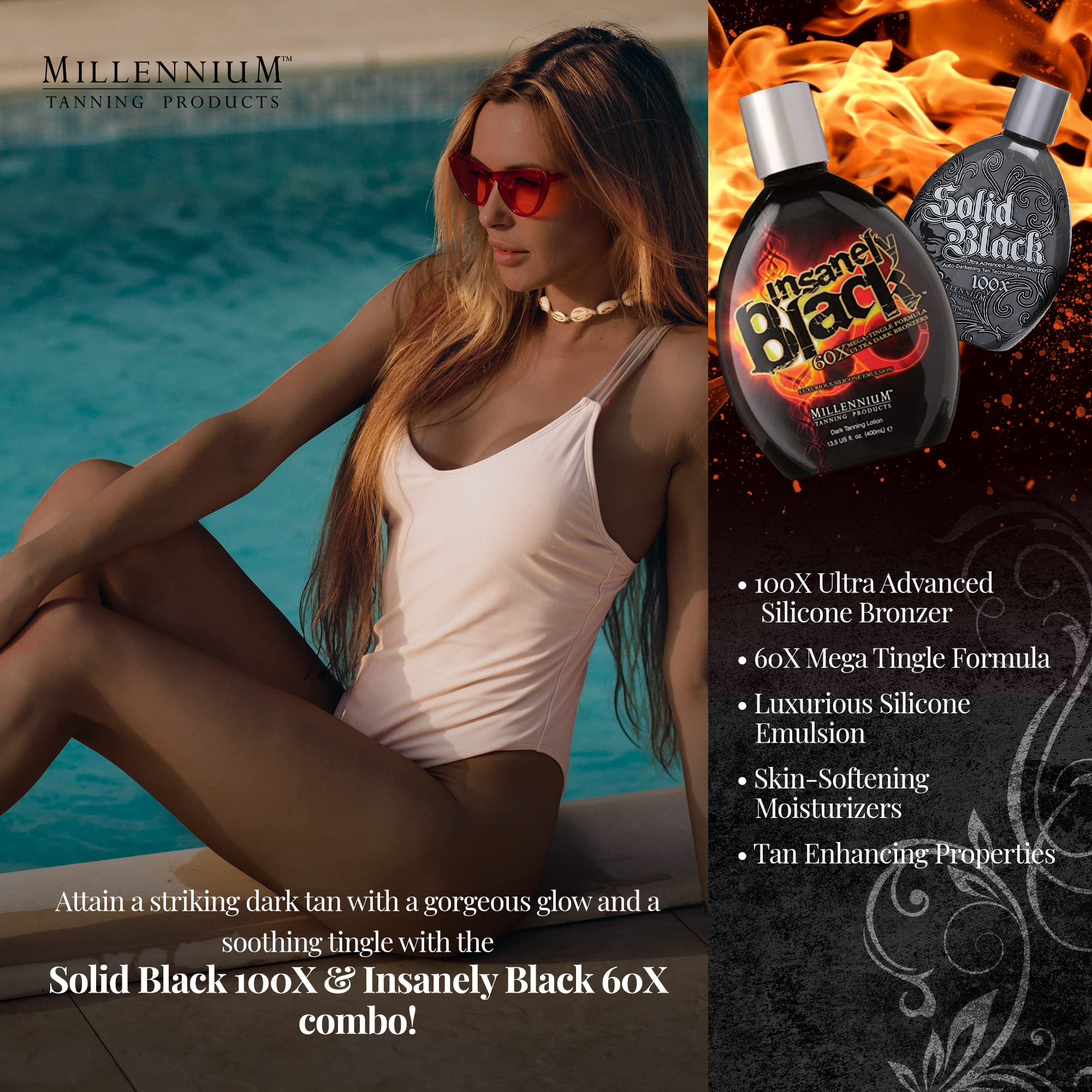 Millennium Tanning Products, Solid Black 100x (13.5 oz) and Insanely Black 60x (13.5 oz)