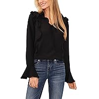 CeCe Women's Collared Long Sleeve Ruffled Bow Blouse