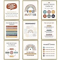 9 Pcs Mental Health Posters Therapy Office Decor Boho Positive Counselor Office Decor Psychology Unframed Canvas Wall Art for Office Decor 8 x 10 Inch(Retro Style)