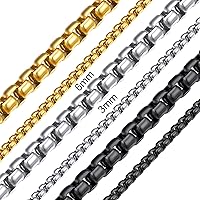 ChainsHouse Stainless Steel Figaro Chains for Men, 4/6/7/9/13mm Width, 14-30inch Length, Black/18K Gold Box Chain Necklaces for Men Women, Send Gift Box