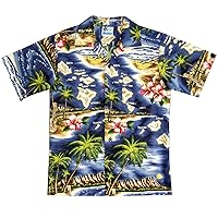 RJC Boy's Hibiscus Hawaiian Island Shirt in Navy Blue
