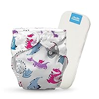 Charlie Banana Reusable Washable Cloth Diaper, Adjustable One Size Size for Baby Girls Boys, Soft Pocket Diaper with Absorbent Insert - Lady Dragon, 1 Pack