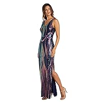 Long Sleeveless Sequined Gown with Leg Slit