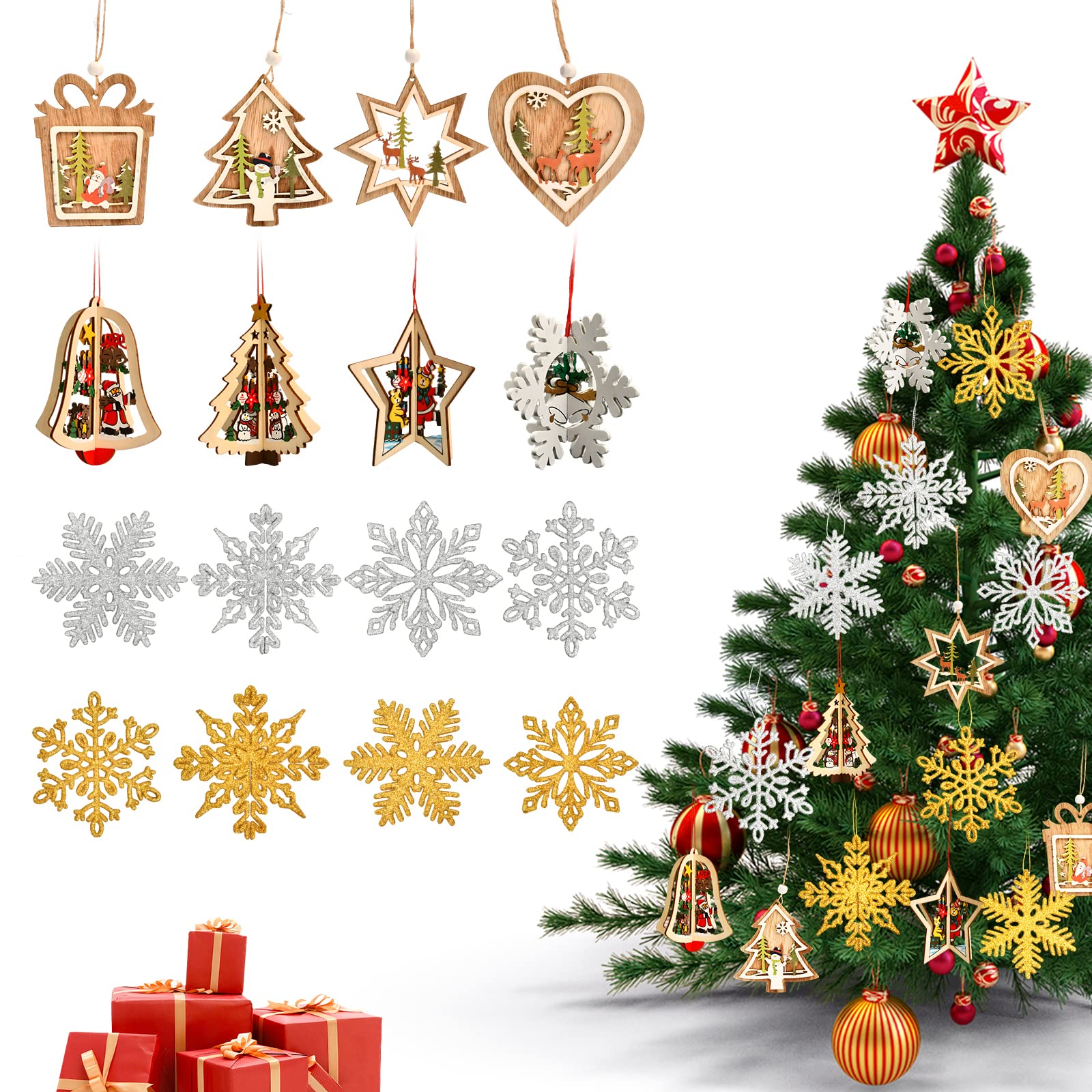 Mua RIKSOIN Christmas Ornaments, Pack of 16, 8 Christmas Tree ...