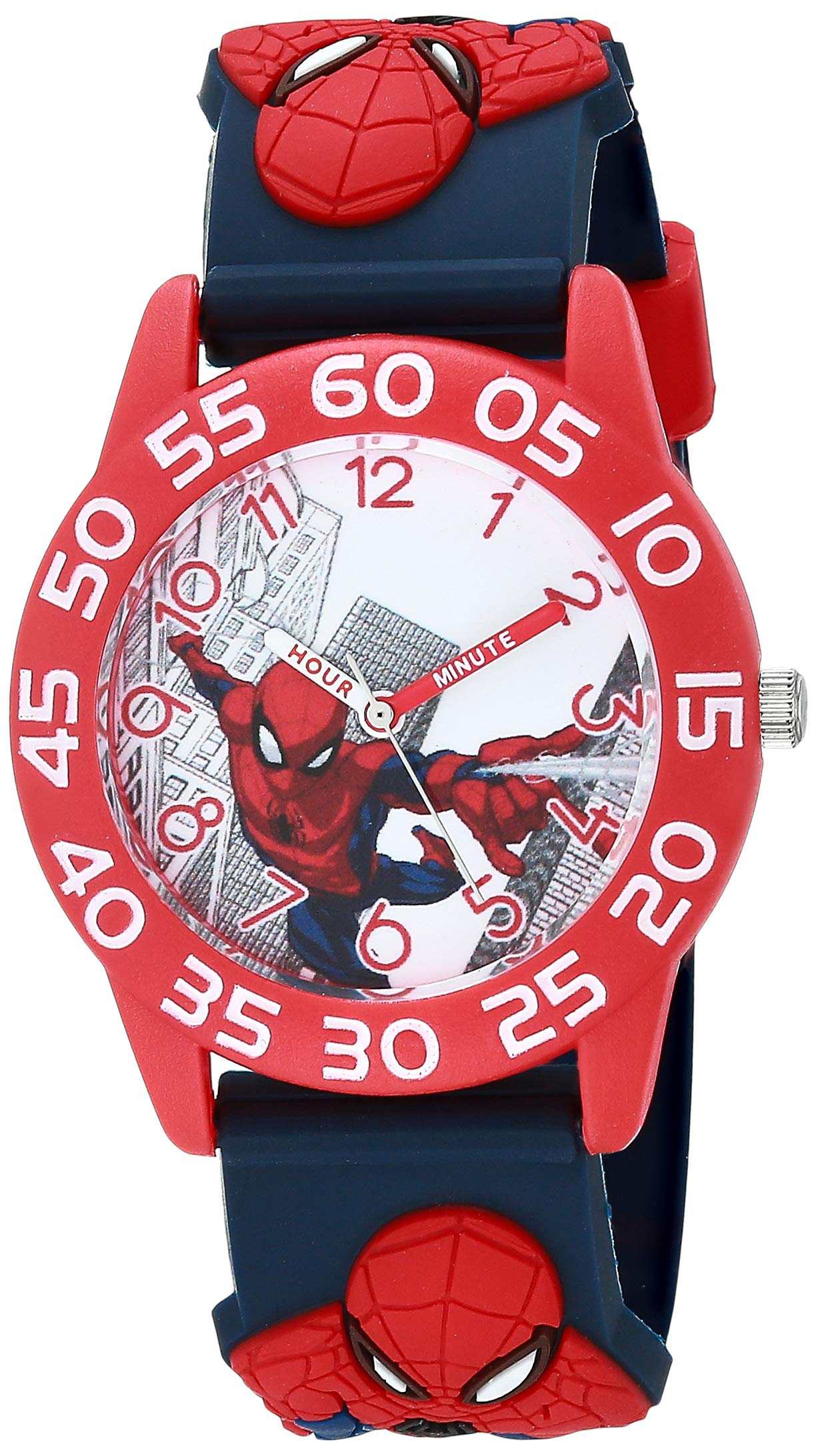 Marvel Spider-Man Boys' Red Plastic Time Teacher Watch, Spider-Man 3D Strap, WMA000409