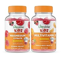 Lifeable Magnesium Kids + Multivitamin Kids, Gummies Bundle - Great Tasting, Vitamin Supplement, Gluten Free, GMO Free, Chewable Gummy