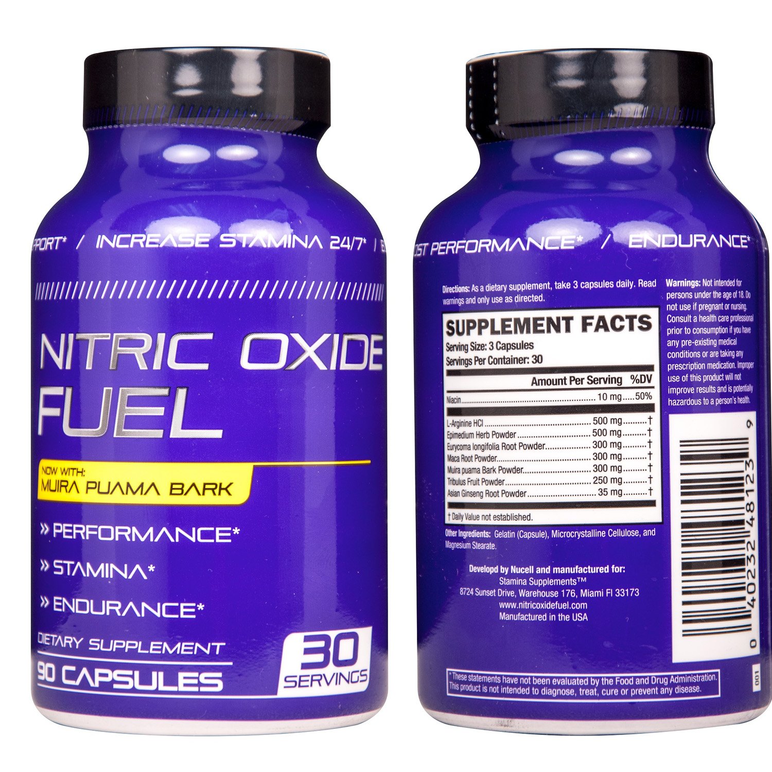 Nitric Oxide Fuel - Nitric Oxide Complex for Stamina Endurance Size & Physical Performance - Maca, Tribilus, Ginseng & Essential Amino Acids to Boost Stamina, 90 Caps Made USA