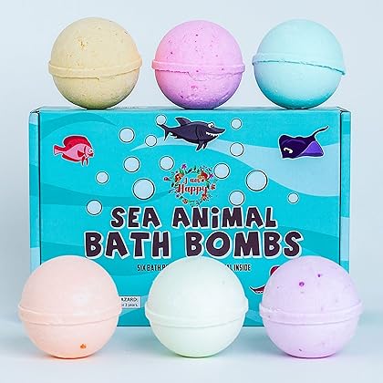 Kids Bath Bombs with Surprise Inside: Sea Animal Toys Inside, Great Bath Bombs Gift Set for Boys and Girls, Safe Ingredients Don’t Stain The Tub. Educational Learning Toys for 3 4 5 6 7 8 Years Old