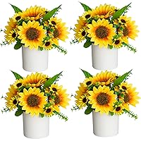 XONOR Artificial Flowers – 4Pcs Potted Mini Fake Sunflowers for Home Decor Party Wedding Office Patio Table Desk Decoration