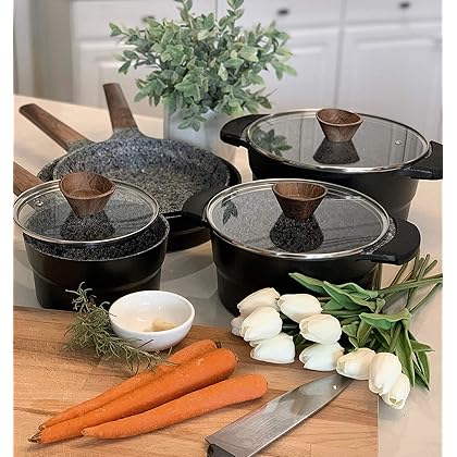 Ultra Nonstick Cooking Pots and Pans Set - 12 Piece Granite Stone Cooking Kitchen Induction Cookware Sets
