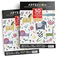 Arteza 9X12” Kids Watercolor Pad, 2 Pack 60 Sheets (135lb/200gsm), Glue Bound Watercolor Paper, 30 Sheets, Durable Acid Free Watercolor Paper, Art Supplies for Watercolor Techniques and Mixed Media