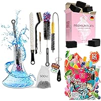 Hookah Cleaning Kit with 5 Brushes & 500 Stainless Steel Cleaning Beads - Hookah Coals Flats Coconut Charcoal for Hookah – 30 Count Premium Quality 15mm - Candy Hookah Tips - 12 pcs Glow in The Dark