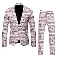 Mens 4th of July Suit Set 2 Piece Slim Fit Casual Lightweight American Flag Blazer Jacket and Pants USA Outfits