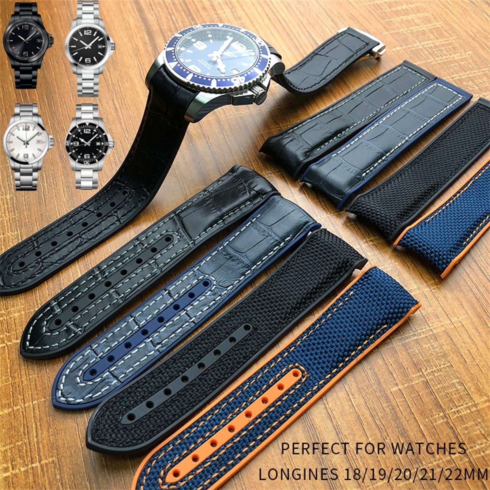 JWTPRO 19mm 20mm Nylon Rubber Watchband 21mm 22mm for Omega Seamaster 300 AT150 Speedmaster 8900 PlanetOcean Seiko Leather Strap (Color : Blue Nylon Bule, Size : 22mm)