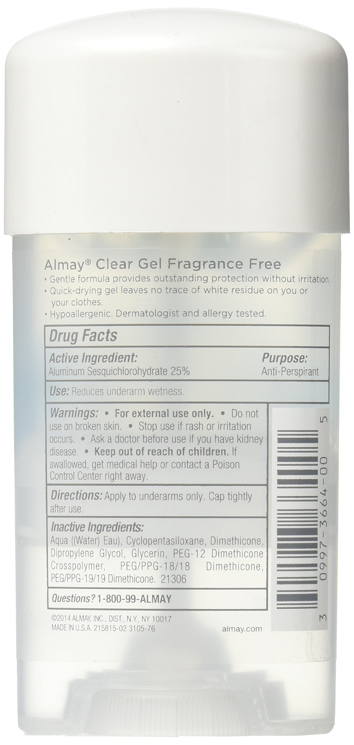 Almay Sensitive Skin Clear Gel, Anti-Perspirant & Deodorant, Fragrance Free, 2.25-Oz
