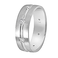 Diamond Wedding Band - 14K White Gold Ring - Delicate Diamonds Anniversary Rings Jewelry Gift for Men and Women