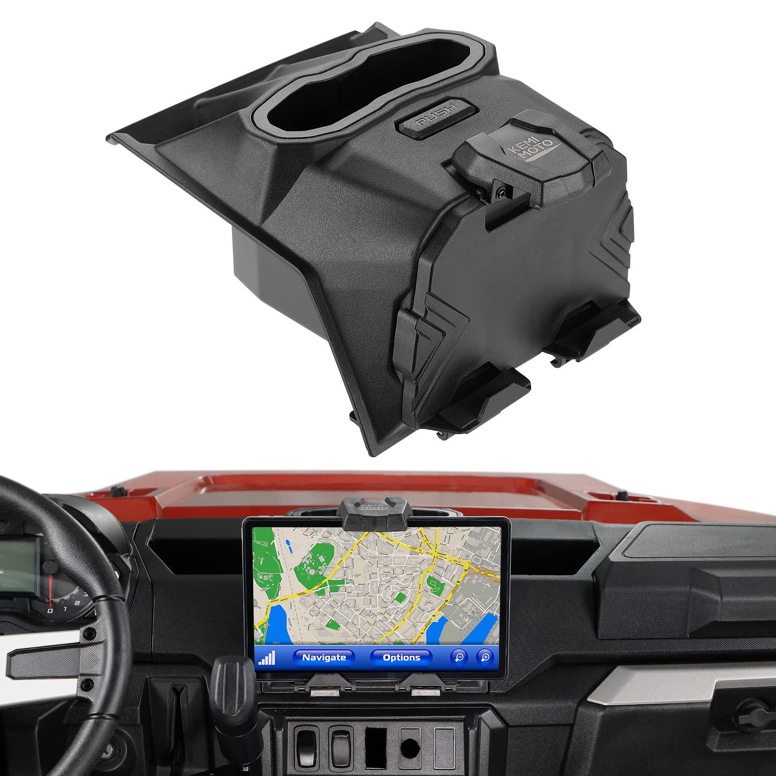 kemimoto Tablet Mount Compatible with Ranger XP 1000, Phone Ipad Holder GPS Mount with Storage Box Compatible with 2018-2023 Polaris Ranger XP 1000/ Crew (Do Not Fit Flip Out Windshield)