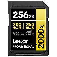 Lexar 256GB Professional 2000x SDXC Memory Card, UHS-II, C10, U3, V90, Full-HD & 8K Video, Up To 300MB/s Read, for DSLR, Cinema-Quality Video Cameras (LSD2000256G-BNNNU)
