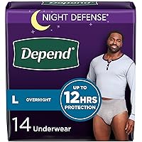 Night Defense Adult Incontinence Underwear for Men, Disposable, Overnight, Large, Grey, 14 Count, Packaging May Vary