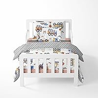 Bacati Construction Multicolor Boys Cotton 4 Piece Toddler Bedding Set 100 Percent Cotton Includes Reversible Comforter, Fitted Sheet, Top Sheet, and Pillow Case for Boys