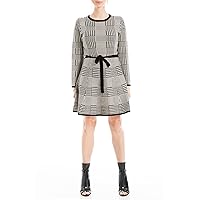 Max Studio Women's Knit Jacquard A-line Bodycon Swing Style Sweater Dress with Belt