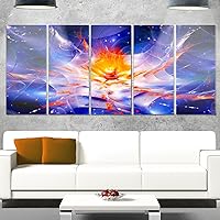 MT15019-401 Colorful Glowing Space Flower Fractal - Extra Large Floral Metal Wall Art,Blue,60x28