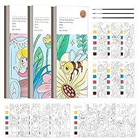 Water Colouring Books for Children 3 Sets Pocket Magic Water Coloring Book with Paints and Water Pen Water Colors Magic Paint Set, Princess Flower Fairy + Plant World + Insect Land