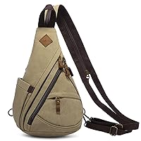 LOVEVOOK Sling Bag for Women Canvas Crossbody Sling Backpack Genuine Leather Shoulder Bag with USB Charging Port and Earphone Jack