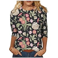 Blusas Casuales De Mujer, 3/4 Sleeve Shirts for Women Cute Print Graphic Tees Blouses Casual Plus Size Basic Tops Pullover